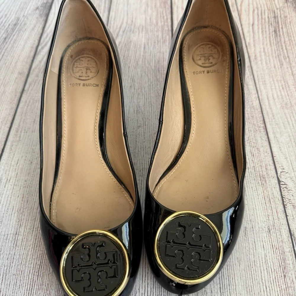 TORY BURCH Twiggie Wedge Black Patent Leather Shoes 6